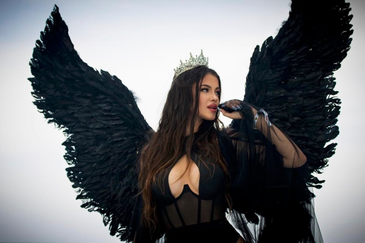 Yeva Kamysheva — editorial fashion portrait in elegant black dress, Miss Ukraine 2025